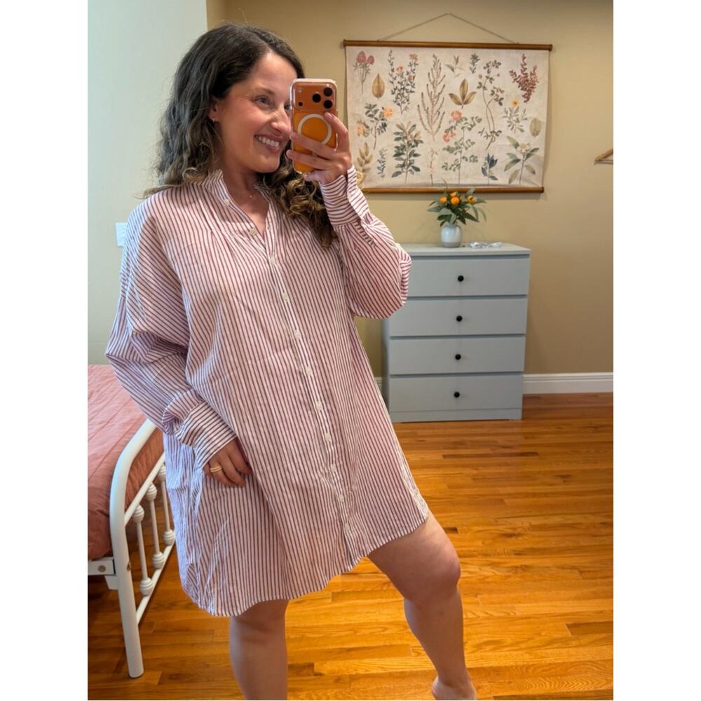 Emerson Fry India Collection Cotton Pink and White Vertical Stripe Mini Dress OS